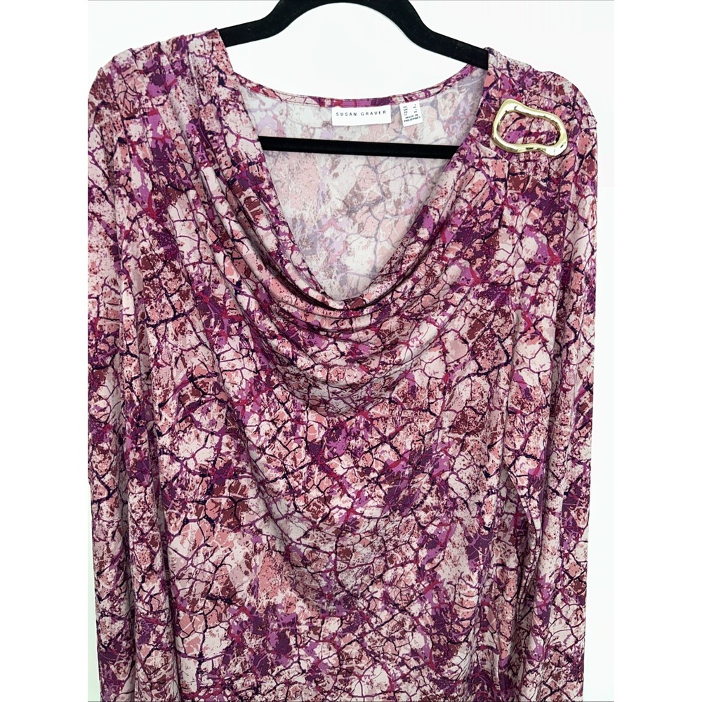 Susan Graver Women's‎ Tunic Top Large Pink Purple Geometric Design Long Sleeve - Picture 11 of 11